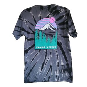 chase views t-shirt tie dye mountain motif grey black size S